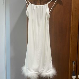 Feather Trim Square Neck Mini Dress